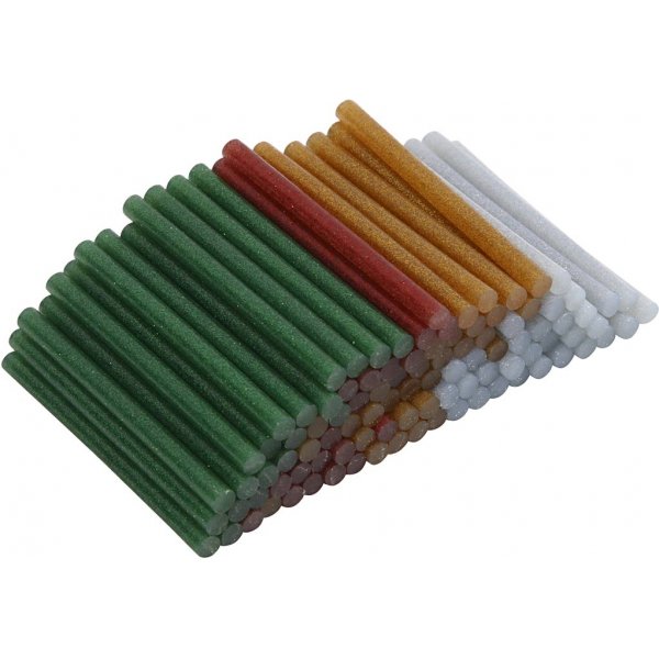 Lijmsticks voor mini lijmpistool - goud - groen - rood - zilver - glitter - L10 cm - 100 stuks Lijmsticks voor mini lijmpistool - goud - groen - rood - zilver - glitter - L10 cm - 100 stuks
