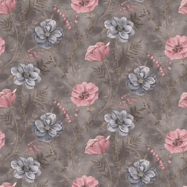 Dekzeil PVC Bloemen - Grijs/Roze