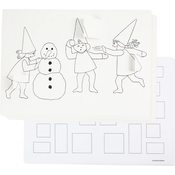 Kerstkalender met elfjes in sneeuwballengevechten - wit - A3 - 30 st Kerstkalender met elfjes in sneeuwballengevechten - wit - A3 - 30 st