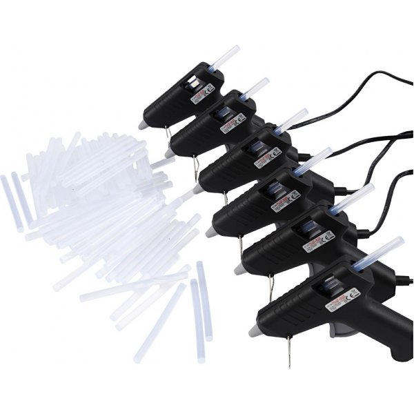 Lijmpistolen met lijm -130 °C - Lage temperatuur - Set van 6 pistolen en 200 lijmpatronen Lijmpistolen met lijm -130 °C - Lage temperatuur - Set van 6 pistolen en 200 lijmpatronen