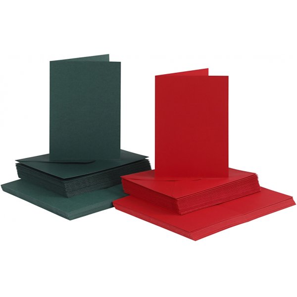 Kaarten en enveloppen - groen en rood - 11,5 x 16,5 cm - 50 sets Kaarten en enveloppen - groen en rood - 11,5 x 16,5 cm - 50 sets