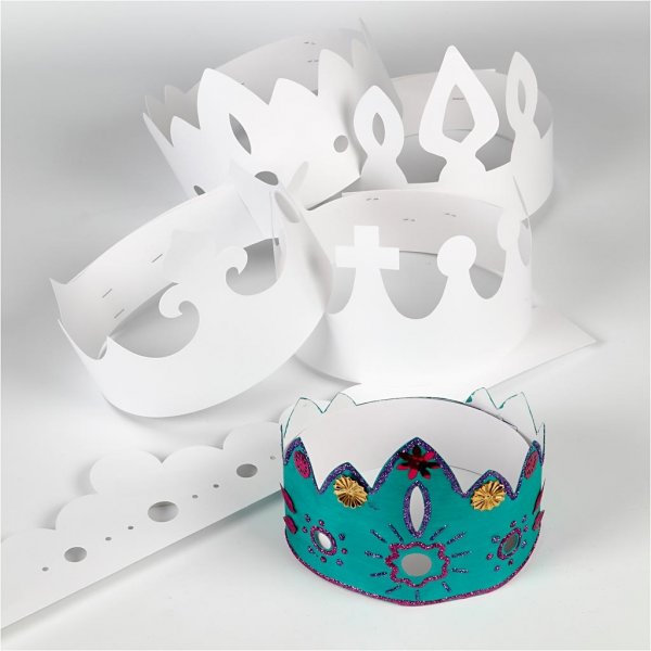 Kartonnen kronen - wit - 5 st Kartonnen kronen - wit - 5 st