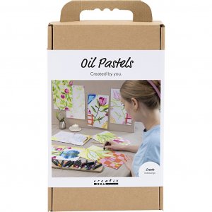 DIY-pakket: Bloemen met olieverfpastel in diverse kleuren, 8 motieven DIY-pakket: Bloemen met olieverfpastel in diverse kleuren, 8 motieven