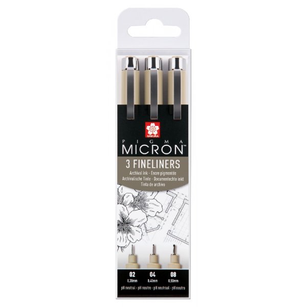 Fineliners Pigma Micron Archiefbestendig - 3 pennen (02, 04, 08)
