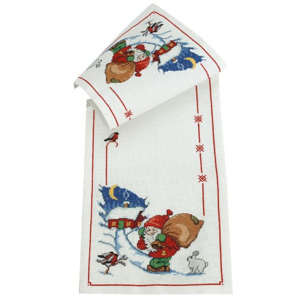 Borduurpakket Runner - Kerstman met zak