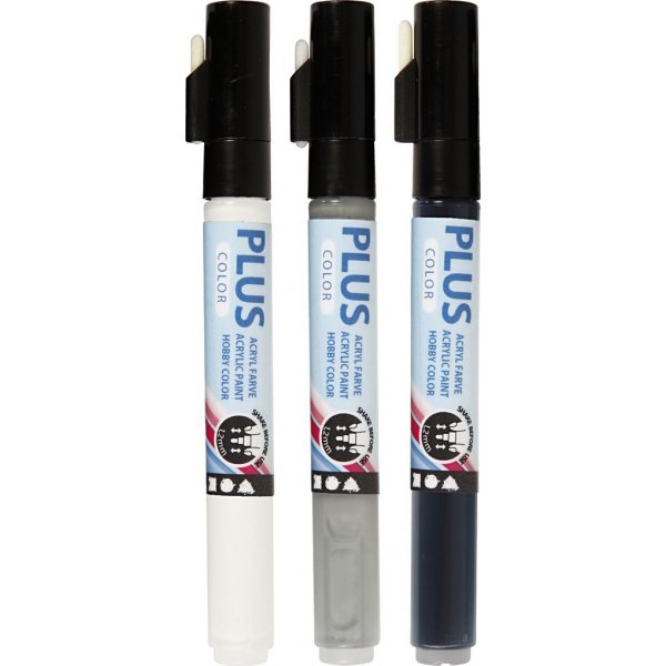 Plus Color Marker - zwart - gebroken wit - regengrijs - 3 st