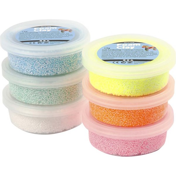 Foam Clay - pastelkleuren - glitter - 6 x 14 gr