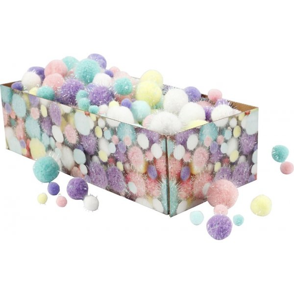 Pompons - pastelkleuren - glitter - 400 gr