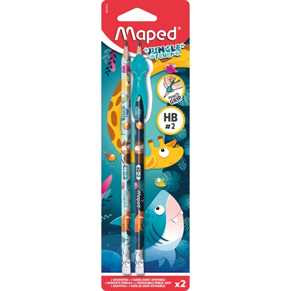 Pennenset - Maped - 2 HB potloden + vingergeleider Jungle Fever