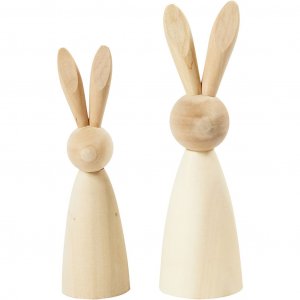 Houten konijnen - 2 stuks, hoogte 12 en 14 cm