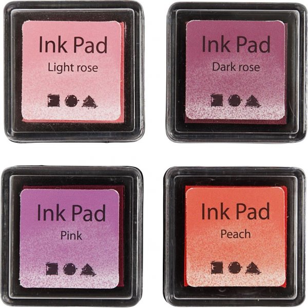 Stempelkussen 3,5 x 3,5 cm - perzik - roze - lichtroze - donkerroze - 4 st