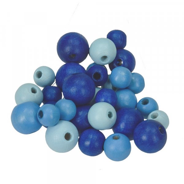 Houten kralen 8,10,12 mm - blauw mix 25 g maat mix