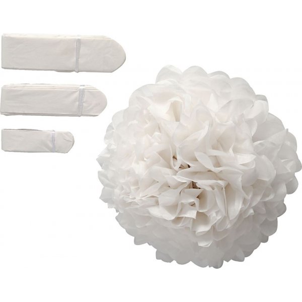 Papieren pompons - wit - 3 st