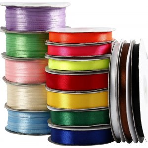 Satijnen lint - assortiment - gemengde kleuren - 15 rollen Satijnen lint - assortiment - gemengde kleuren - 15 rollen