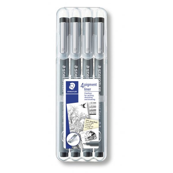 Pigmentliner Zwart - 4 stiften