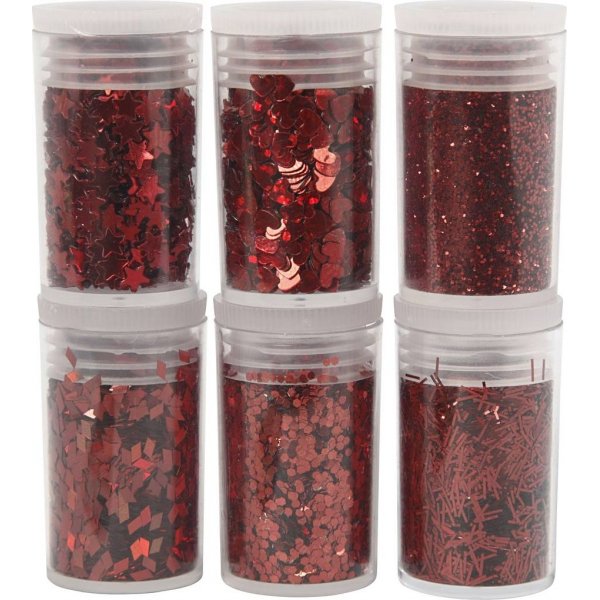 Glitter en pailletten - rood - 6 x 5 gr