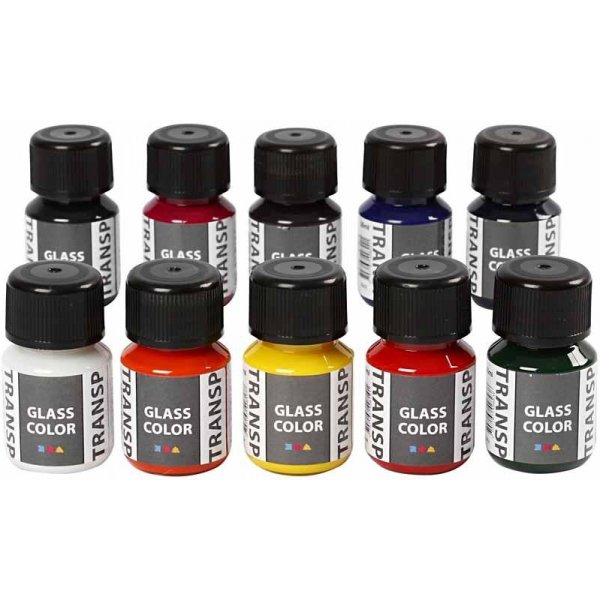 Glasverf transparant - gemengde kleuren - 10 x 30 ml Glasverf transparant - gemengde kleuren - 10 x 30 ml