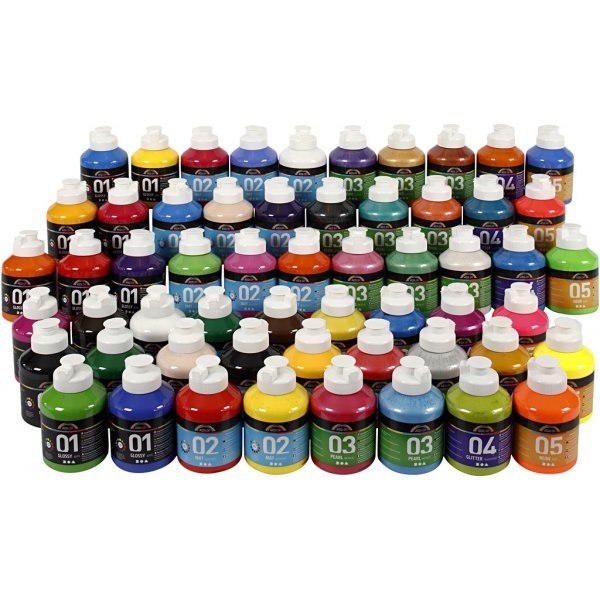 A-Color Acrylverf - gemengde kleuren - 57 x 500 ml A-Color Acrylverf - gemengde kleuren - 57 x 500 ml