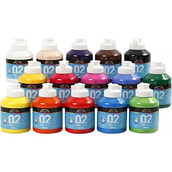 Schoolverf - Acryl - gemengde kleuren - mat - 15 x 500 ml Schoolverf - Acryl - gemengde kleuren - mat - 15 x 500 ml