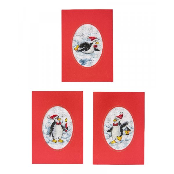 Borduurpakket Kerstkaarten - Kerstpinguns