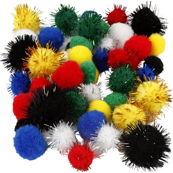 Pompons - gemengde kleuren - 48 st
