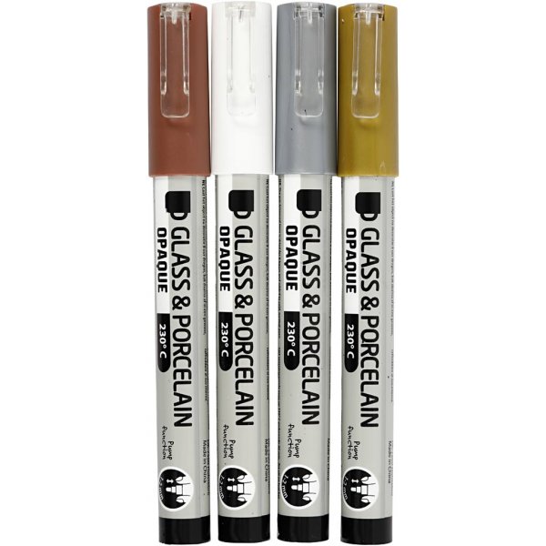 Glas- en porseleinstift - bruin - goud - zilver - wit - semi-dekkend - 1-2 mm - 4 stuks