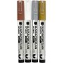 Glas- en porseleinstift - bruin - goud - zilver - wit - semi-dekkend - 1-2 mm - 4 stuks