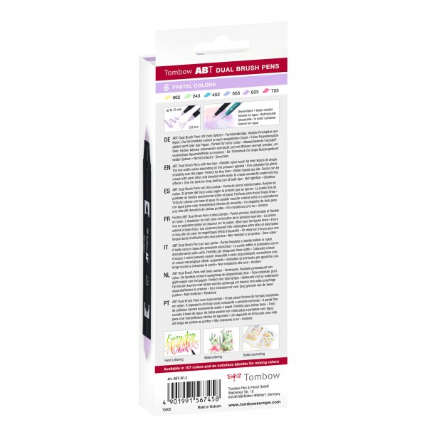 Tombow ABT Dual Brush Pen Pastel 6-pack Tombow ABT Dual Brush Pen Pastel 6-pack