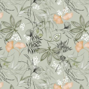 Oliezeil met ginkgomotief - Groen Oliezeil met ginkgomotief - Groen