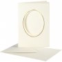 Passepartout kaart met envelop - gebroken wit - ovaal met gouden rand - 10 sets
