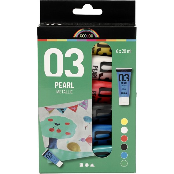 Schoolverf Acryl - Metallic - standaardkleuren - metallic - 6 x 20 ml Schoolverf Acryl - Metallic - standaardkleuren - metallic - 6 x 20 ml