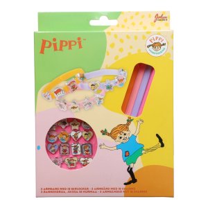 Pippi Langkous armbandenset - 3 armbanden met 18 bedeltjes Pippi Langkous armbandenset - 3 armbanden met 18 bedeltjes