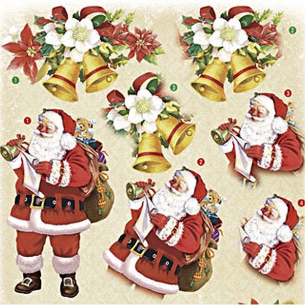 3D-motief - Kerstman en kerststerren - 4 vellen 3D-motief - Kerstman en kerststerren - 4 vellen