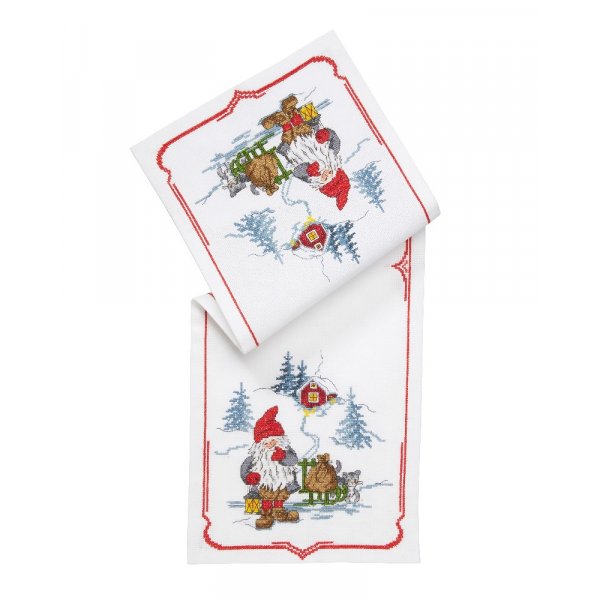 Borduurpakket Runner - Kerstman met slee en zak