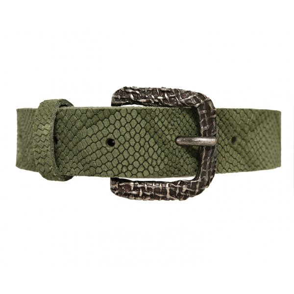 Damesriem van koeienhuid met krokodillenmotief Damesriem van koeienhuid met krokodillenmotief