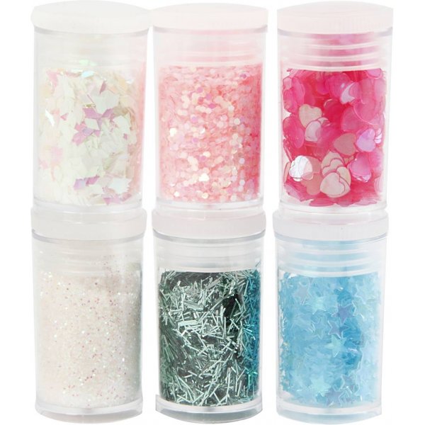 Glitter en pailletten - pastelkleuren - 6 x 5 gr Glitter en pailletten - pastelkleuren - 6 x 5 gr