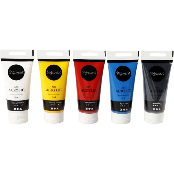 Pigment Art Acrylic - mengkleuren - basiskleuren - zijdeglans - 5 x 75 ml Pigment Art Acrylic - mengkleuren - basiskleuren - zijdeglans - 5 x 75 ml