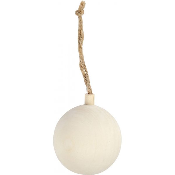 Houten kerstbal met ophanging - 5,5 cm
