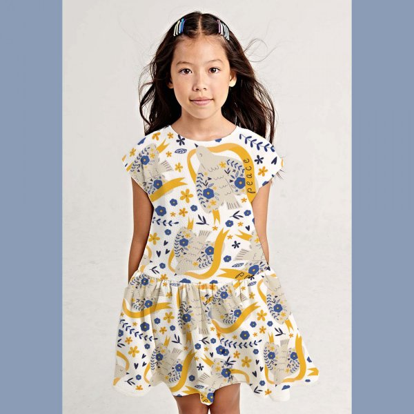 Patroonjersey 145 cm - Peace - duif - Wit Patroonjersey 145 cm - Peace - duif - Wit