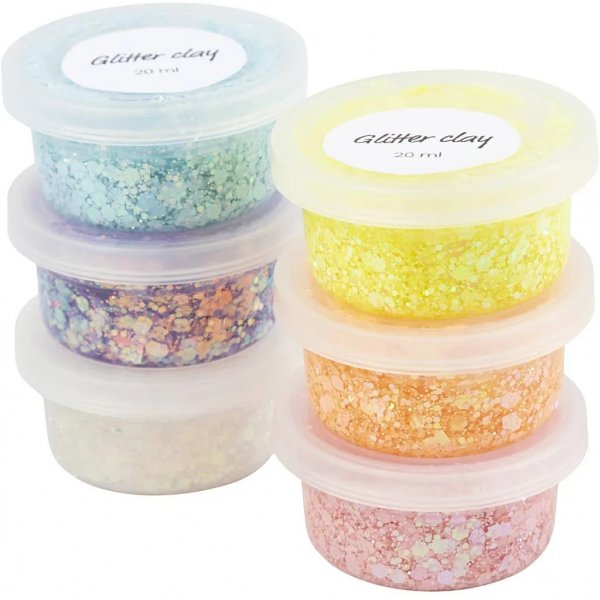 Glitterklei, pastelkleuren, 6x20 ml