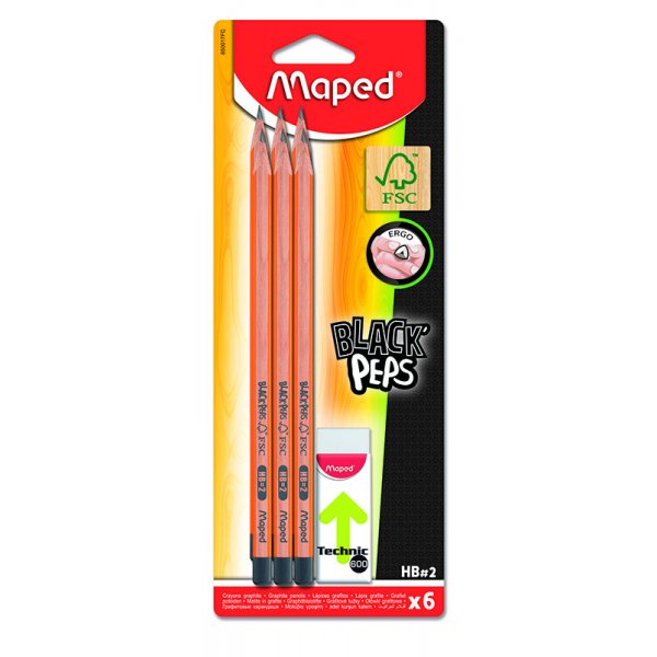 Potlood - Maped - 6 HB-potloden en 1 gum