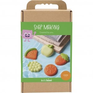 Doe-het-zelfpakket voor het maken van fruitzeep (groen & oranje). Doe-het-zelfpakket voor het maken van fruitzeep (groen & oranje).