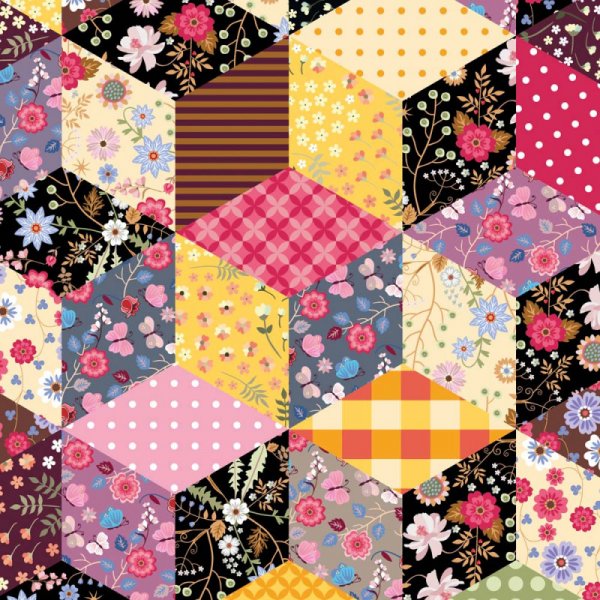Tricot met patroon 150 cm - Patchwork grootmoeder