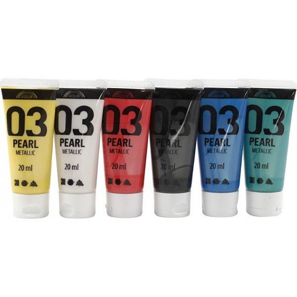 Schoolverf Acryl - Metallic - standaardkleuren - metallic - 6 x 20 ml