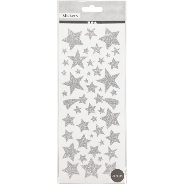 Glitterstickers - zilver - sterren - 2 vellen Glitterstickers - zilver - sterren - 2 vellen