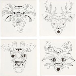 Canvas met print - wit - dieren - 4 st Canvas met print - wit - dieren - 4 st