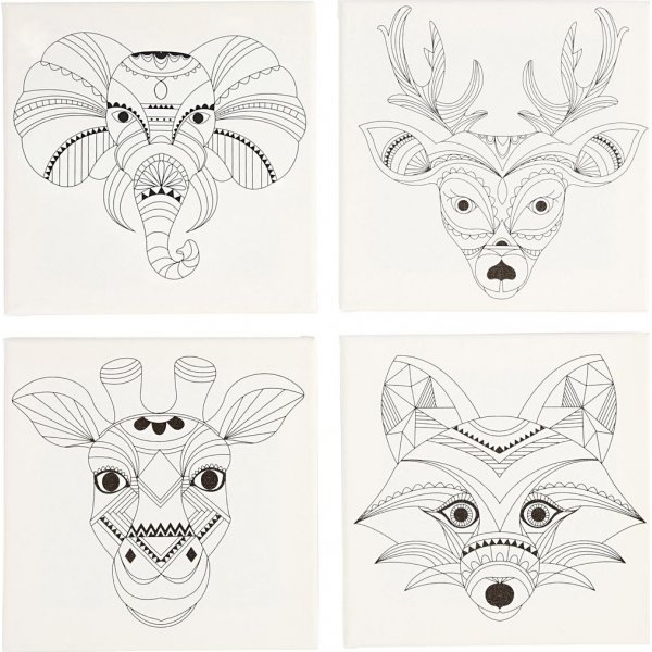 Canvas met print - wit - dieren - 4 st