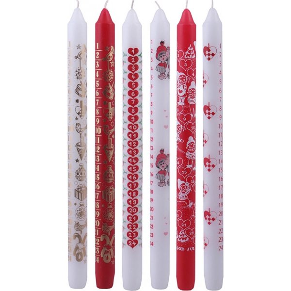 Kalenderkaars - rood/wit - 22 mm - 6 x 4 st