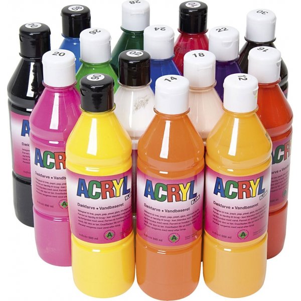 Acrylverf - primaire kleuren - 15x500 ml