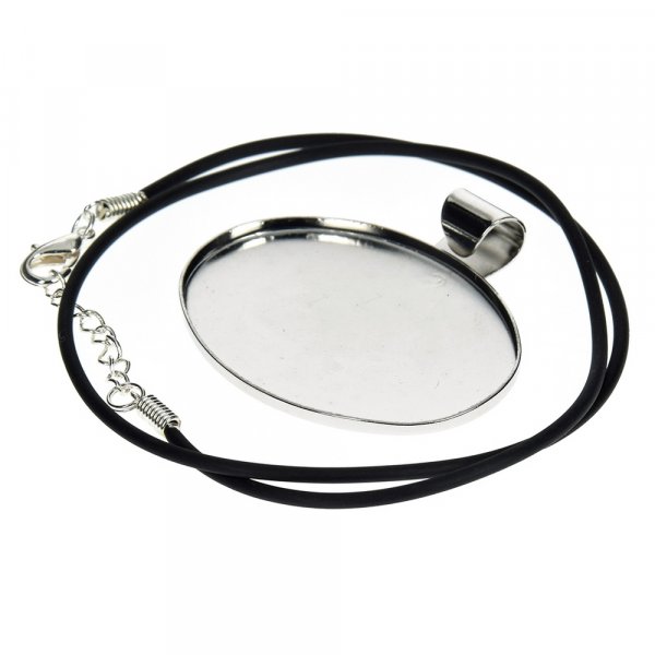 Hanger voor mozaek 48 x 37 mm - verzilverd ov. dwars., zwarte band